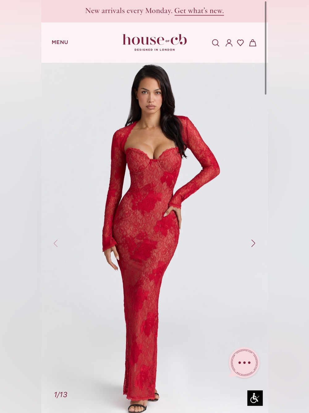 House of CB Red Long-Sleeve Lace Lucienne Dress